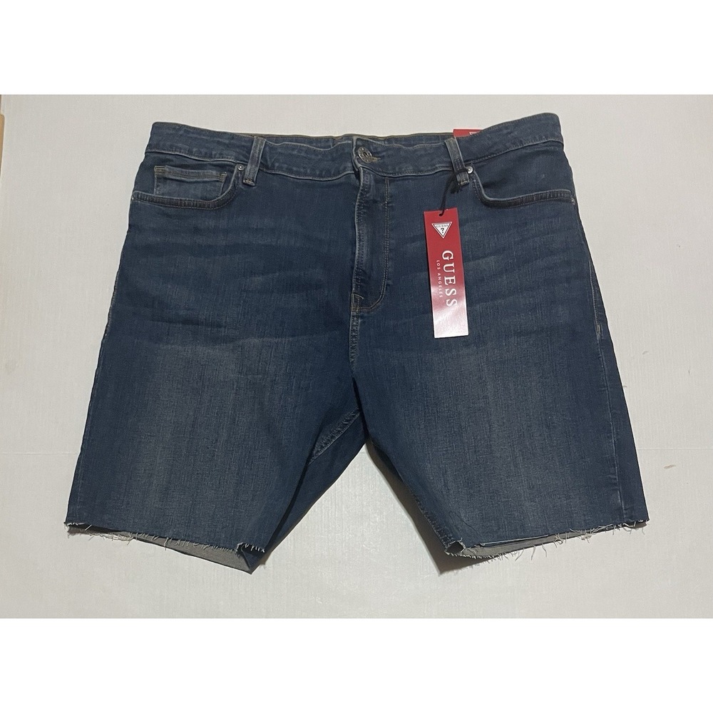 NWT GUESS $89 Wyatt Denim Shorts Dazed Blue Frayed Hem Mens Stretch‎ 38 X 8 Dark
